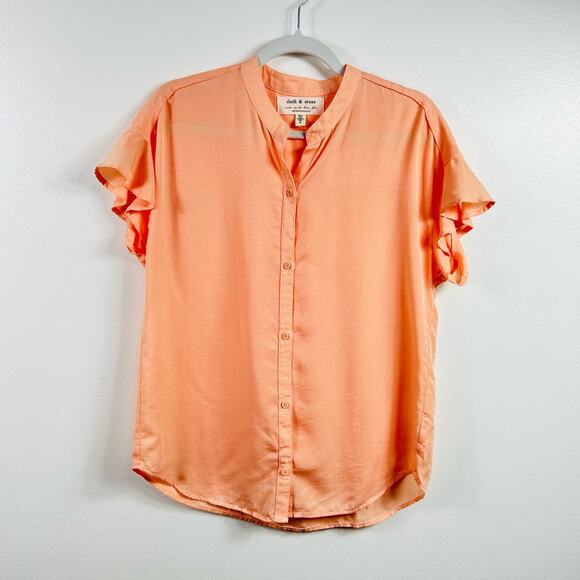 Cloth & Stone Anthropologie Peach Flutter Sleeve Button Front Blouse Size Small - Picture 1 of 6
